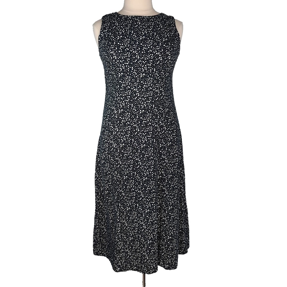 Vintage Polka Dot Maxi Dress Black White Size 14P Tie Back Waist 90s Preppy